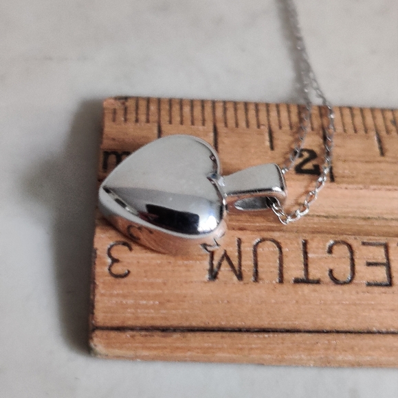 Solid 14K White Gold Puffed Heart Necklace - Picture 8 of 12